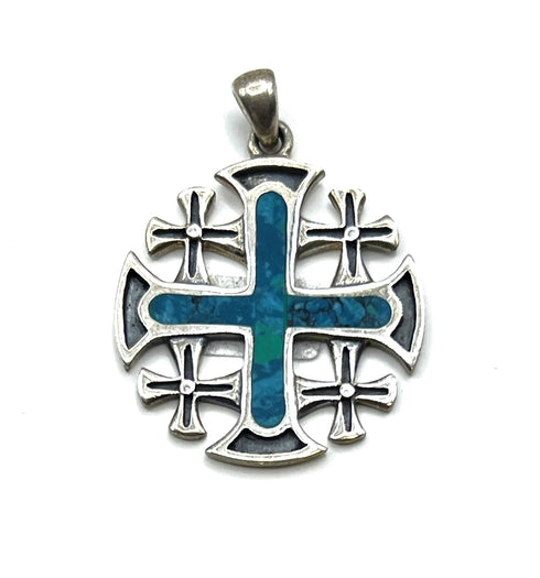 Sterling Silver with Stone of Israel Jerusalem Cross Pendant